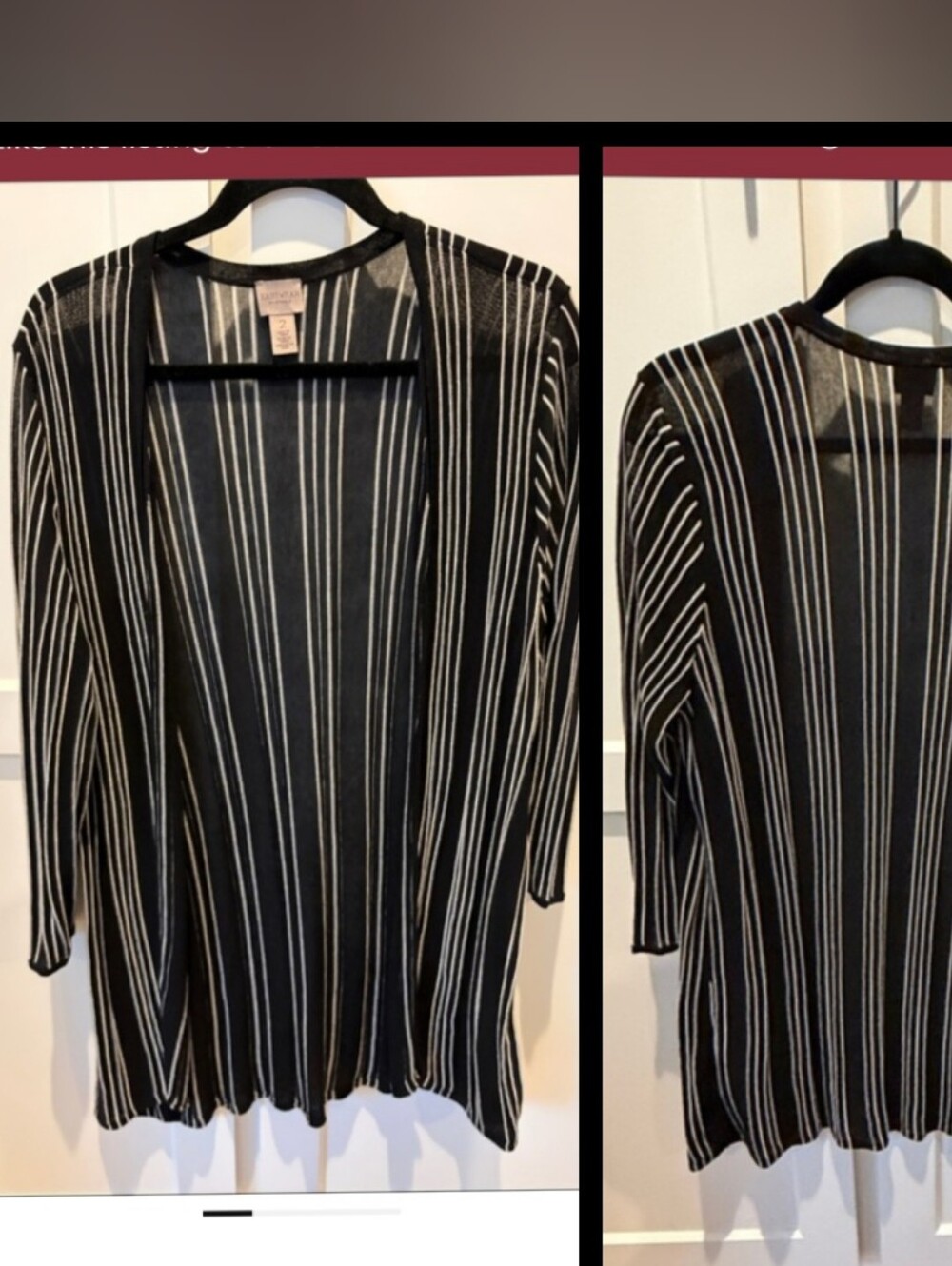 Chico’s Open Front Cardigan Black White Striped Lightweight Size 3 (16)